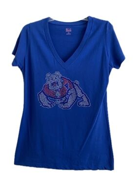 Fresno State V-Neck Rhinstone Top Size: Large